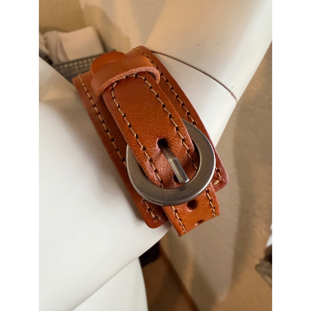 Vegan Leather Cuff Bracelet Unisex‎ OS Brown Wide Buckle Strap Western Boho